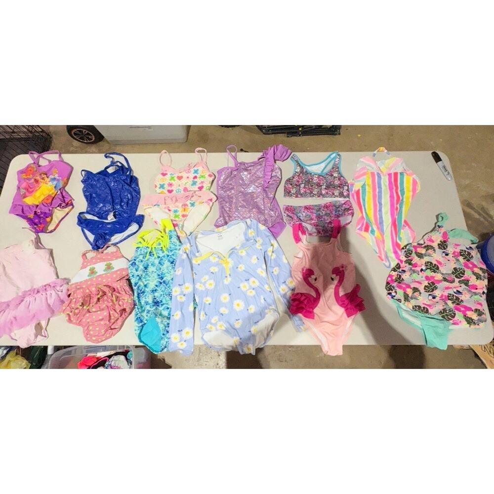 Lot of 26 girls bathing suits sized 4-8. Mixed brands